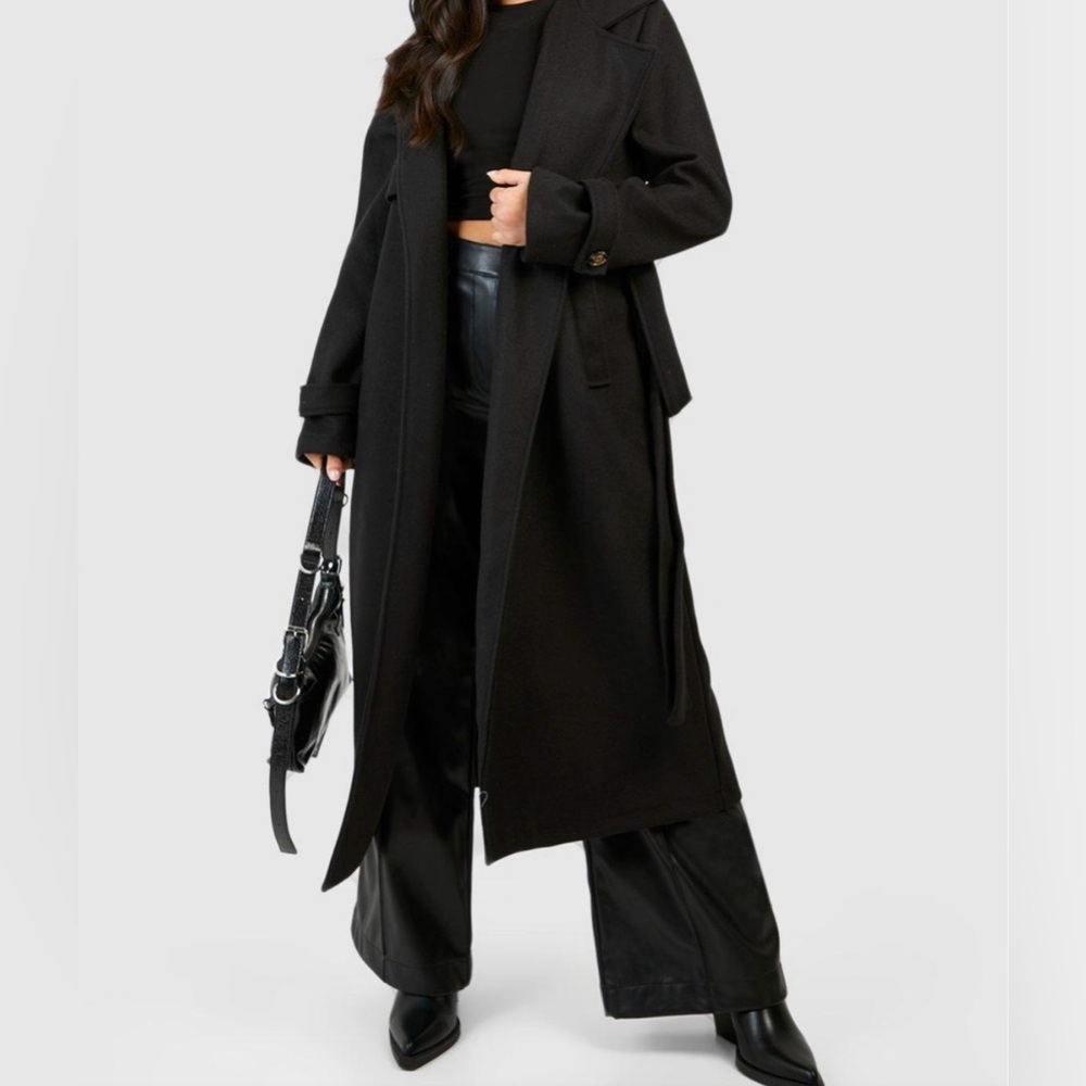 NWT Petite Belted Wool Look Trench Coat